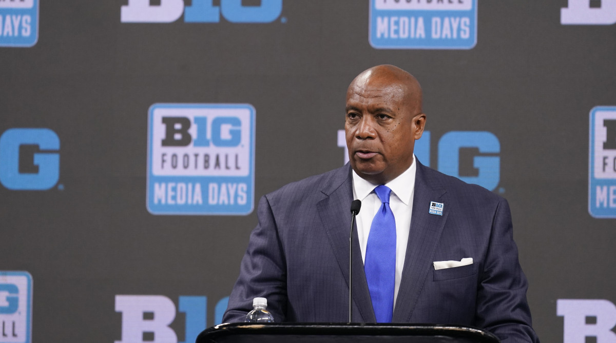 Big Ten Commissioner Kevin Warren talks to reporters during an NCAA college football news conference at the Big Ten Conference media days, at Lucas Oil Stadium, Tuesday, July 26, 2022, in Indianapolis.